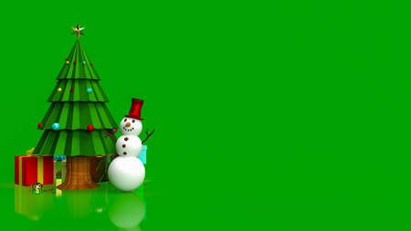 The  Christmas tree and snow man for celebration or holiday concept  3d renderingの写真素材