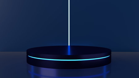 The dark blue Present with Podium glow light Minimal design 3d rendering