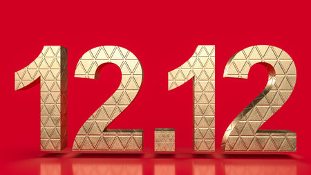 gold number 12.12 on red background for sale promotion concept 3d rendering