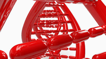 red dna on white background for sci or medical concept 3d renderingの写真素材