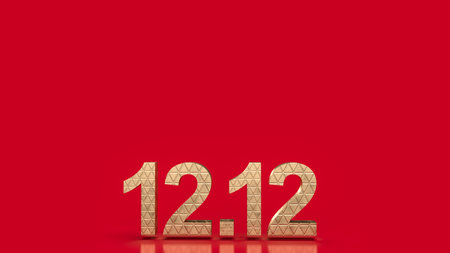 gold number 12.12 on red background for sale promotion concept 3d rendering