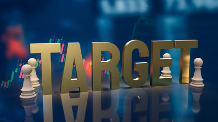 gold target word and chess for business concept 3d rendering