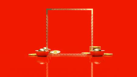 Chinese gold on red background for celebration or new year concept 3d renderingの写真素材
