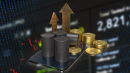 oil tank and gold coins on tablet for business concept 3d rendering