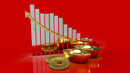 Chinese gold money and chart for business concept 3d rendering