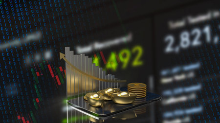 Chinese gold  and chart  for business concept 3d rendering