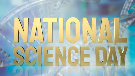 national science day gold text on dna background for sci concept 3d renderingの写真素材