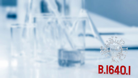clear virus and red text b.1640.1 on lab background  3d rendering