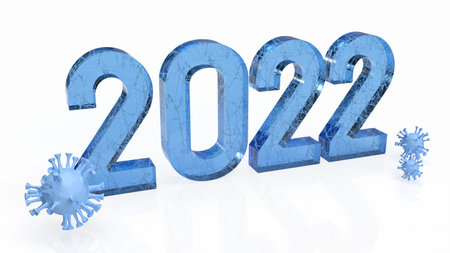 number 2022 and virus on white background  for sci concept 3d rendering