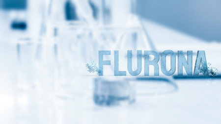 flurona word and virus on lab background  for outbreaks or sci concept 3d rendering