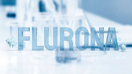 flurona word and virus on lab background  for outbreaks or sci concept 3d renderingの写真素材