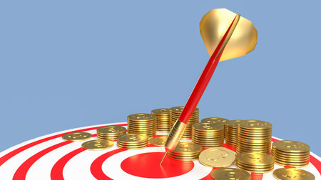darts coins on target for business concept 3d rendering