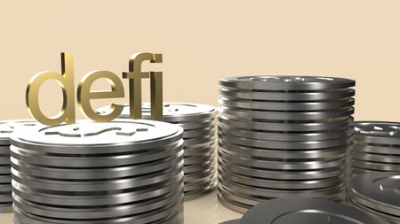 gold defi text  on silver coins for business concept  3d renderingの写真素材