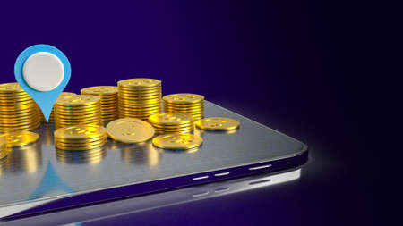 check point and gold coins on tablet for business concept 3d renderingの写真素材