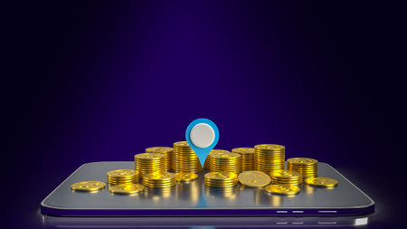 check point and gold coins on tablet for business concept 3d rendering