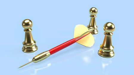 darts and chess on blue background for business concept 3d renderingの写真素材