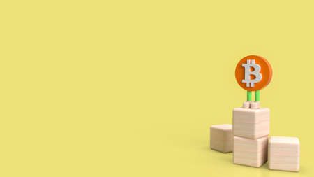 bitcoin symbol character on yellow background for business or technology concept 3d renderingの写真素材