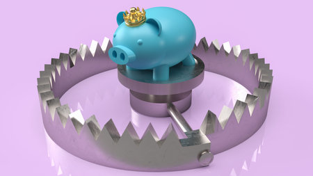 piggy bank on trap for business concept 3d renderingの写真素材