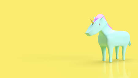 blue unicorn on yellow background for startup concept 3d renderingの写真素材