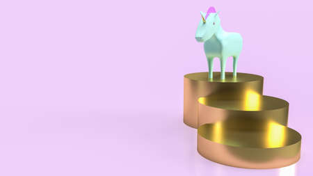blue unicorn and gold stairs for startup concept 3d renderingの写真素材