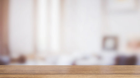 wood table in home for presentation concept 3d rendering