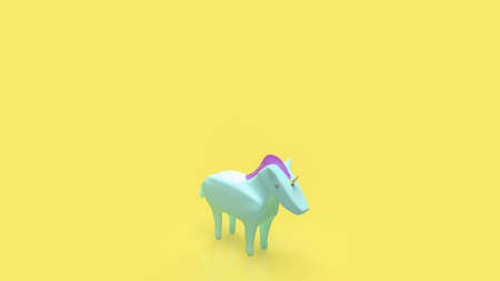 blue unicorn on yellow background for startup concept 3d renderingの写真素材