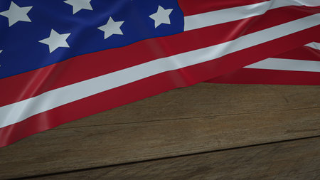 Usa flag on wood table for Independence Day background 3d rendering