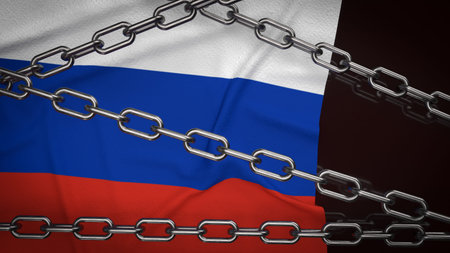 Russia flag and chain for war or security concept 3d rendering