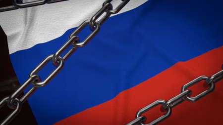 Russia flag and chain for war or security concept 3d renderingの写真素材