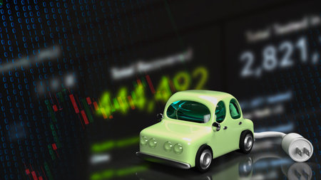 car and electric plug on chart business for eco or automobiles system 3d renderingの写真素材