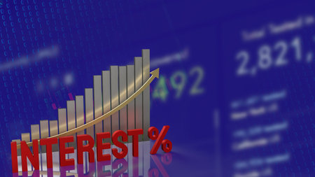 red interest text and chart on business background 3d rendering