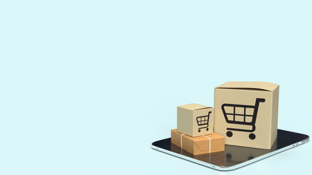 shopping box  on tablet for online market concept 3d rendering