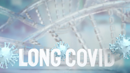 long covid text and virus for sci or medical concept 3d rendering