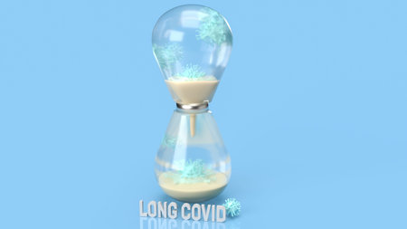 virus and sand clock on blue background  for long covid concept 3d rendering