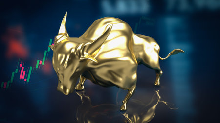 gold bull on chart background for business concept 3d renderingの写真素材