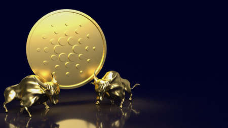 gold bulls and cardano coin image for crypto or business concept 3d renderingの写真素材
