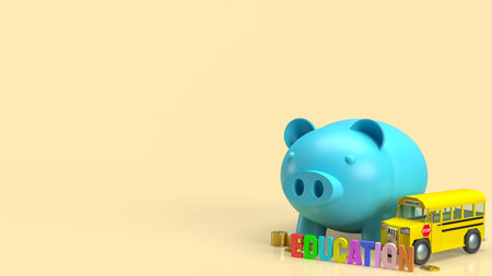blue piggy bank and school bus image for saving to education 3d rendering