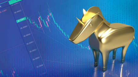 The gold unicorn on business background  3d renderingの写真素材
