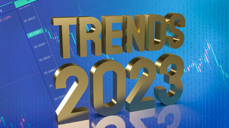 The trends 2023 gold text on business background 3d rendering