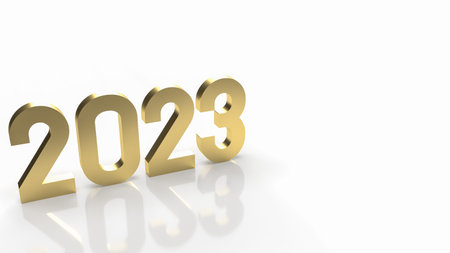 The number 2023 gold on white background 3d rendering