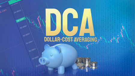 piggy bank and coins for dca or Dollar Cost Averaging on business background  3d rendering
