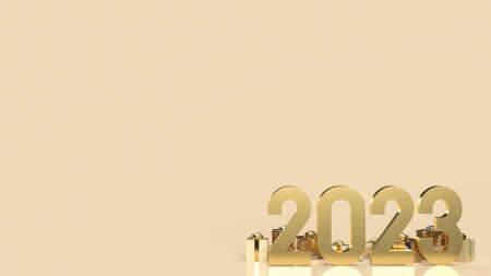 2023 gold number and gift box for celebration or happy new year concept 3d renderingの写真素材