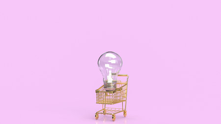 lightbulb on gold supermarket cart for idea or business concept 3d rendering
