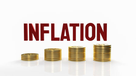 red inflation and gold coins on white background 3d renderingの写真素材