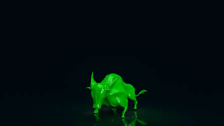 green bull on black background  for business concept 3d renderingの写真素材