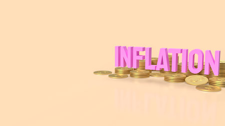 inflation word and gold coins for business concept 3d rendering