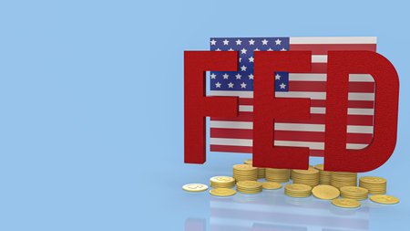 red fed  and Usa flag for business concept 3d rendering
