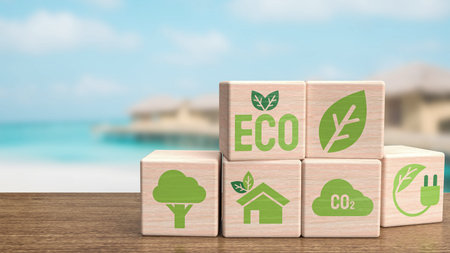ecology icon on wood cube for eco or natural concept 3d rendering