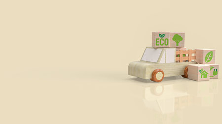 wood truck and eco symbol on cube for technology or ecological concept 3d rendering