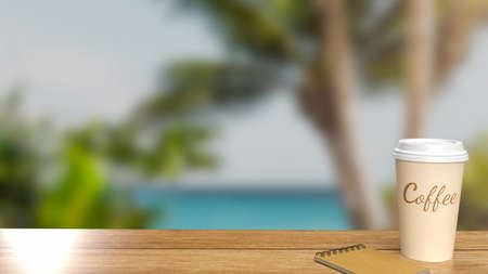 coffee cup on table wood for background 3d renderingの写真素材